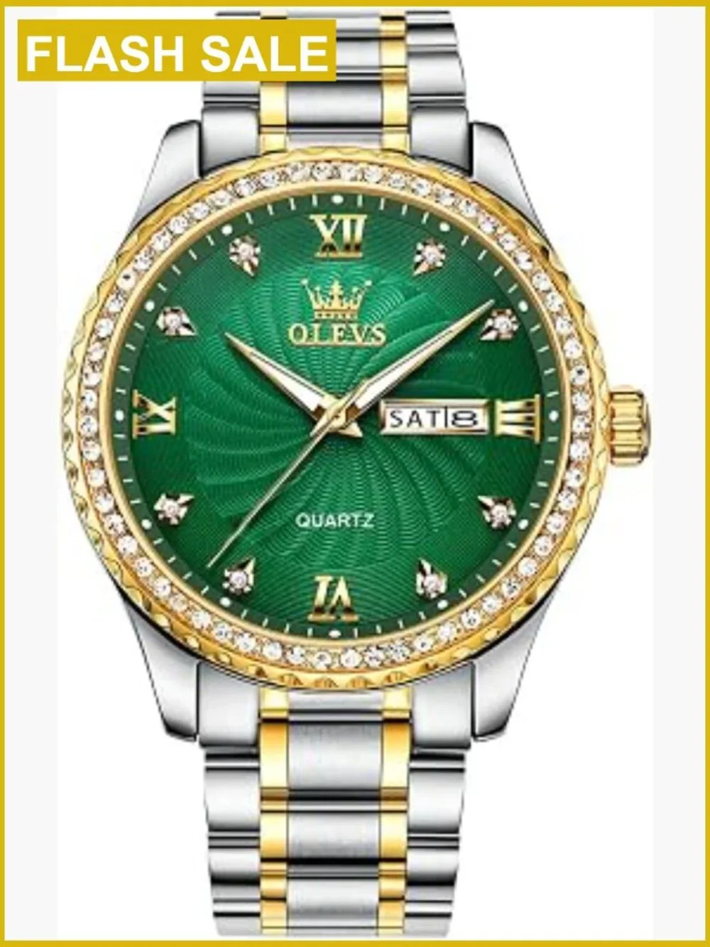 Luxury Diamond Men's Stainless Steel Analog Quartz Watch Day Date Waterproof